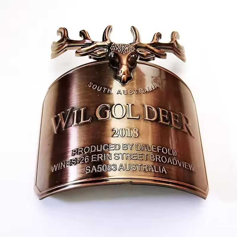 Self Adhesive Bright Gold Embossed Curved Metal Stickers Liquor Wine Perfume Bottle Aluminum Labels